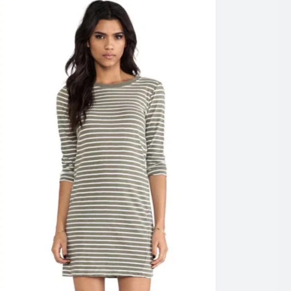 NWT Current Elliott The 3/4 sleeve tee dress army green stripe size 3 or large